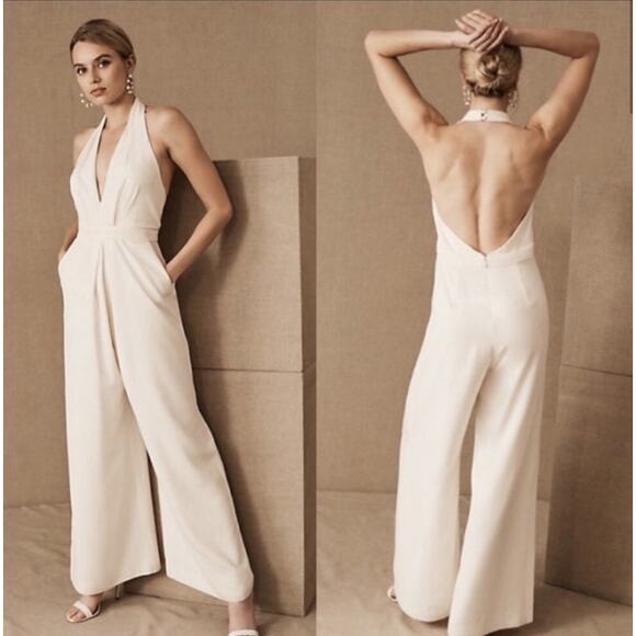 Jill Stuart BHLDN Mara Halter Jumpsuit White 0 New with Flaw Bridal Events Glam - Picture 1 of 16